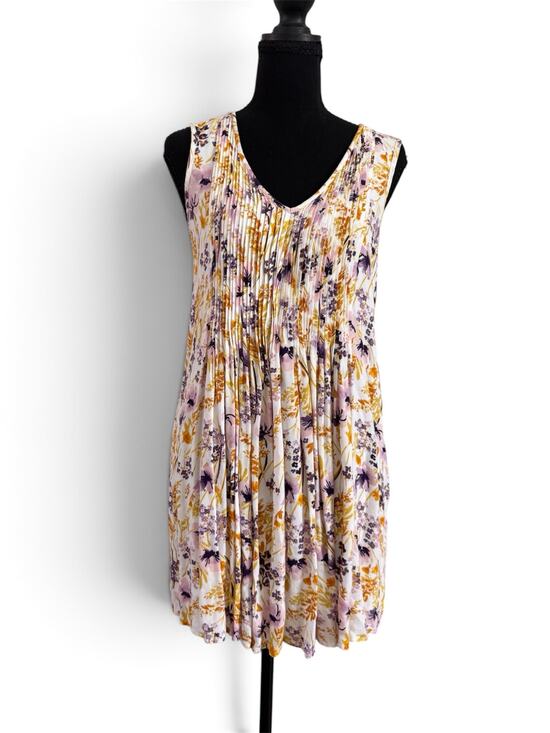 Old Navy Dresses & Skirts - Old Navy Floral Pintuck Mini Dress XS Purple Mustard Yellow Babydoll Sleeveless
